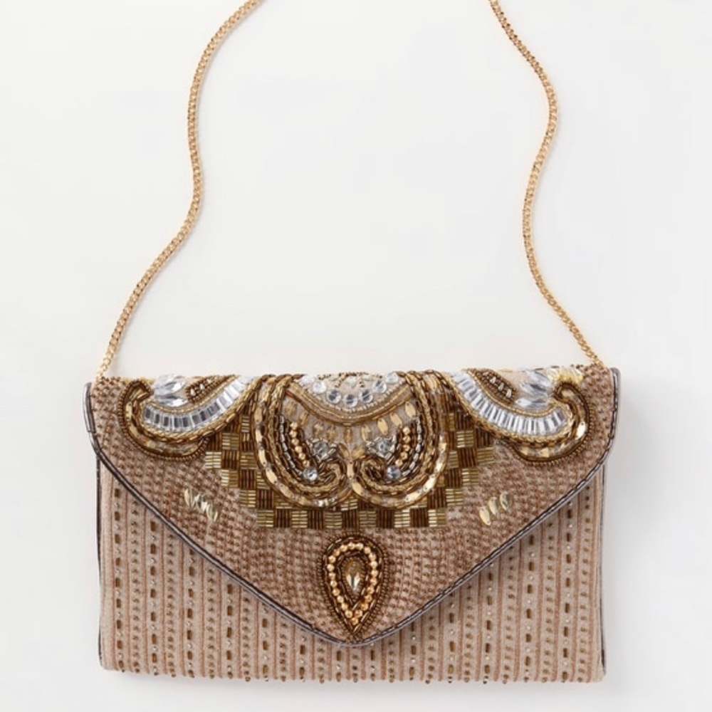 Lulus Constantinople Gold Beaded Clutch